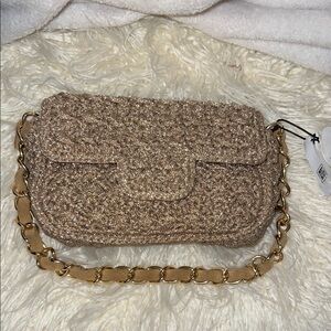 Caterina Bertini Crochet Flapover Shoulder Bag in Metallic Gold